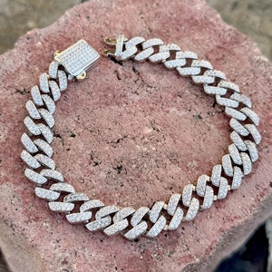 Silver Cz Diamond Link Bracelet, Cuban Link Chain Bracelet, Miami Cuban Link, 10MM Gourmet Bracelet, İce Out Link Chain, Men, Women Gift