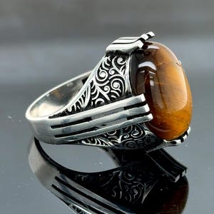 Tiger Eye Gemstone Ring, Sterling Silver Tiger Eye Ring, Mens Signet Ring, Turkish Handmade Jewelry, Minimal Men Ring, Gift For Men