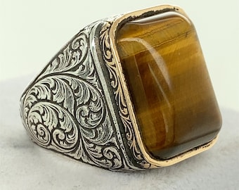 ビンテージ リング 天然石 ブルータイガーアイ カボッション SILVER 刻印 ビンテージ リング 天然石 ブルータイガーアイ カボッション SILVER 刻印