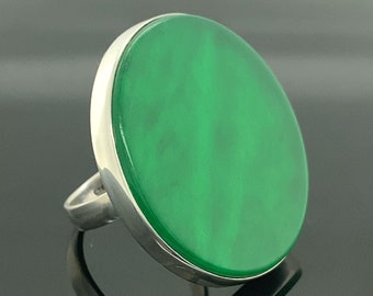 Emerald Ring Round , Big Emerald Stone Ring , 925 Solid Sterling Silver Ring, Green Stone Ring , 925k Sterling Silver Ring , Gift For Her