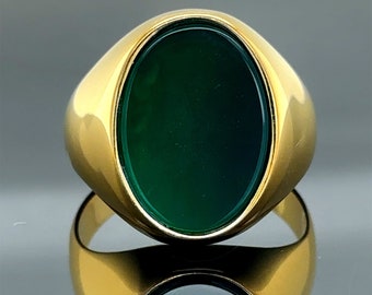 Anillo de ágata verde, Anillo de sello ovalado, Anillo de piedra de ágata de oro, Anillo de plata mínimo, Regalos de San Valentín, Anillo de plata de ley de 925k