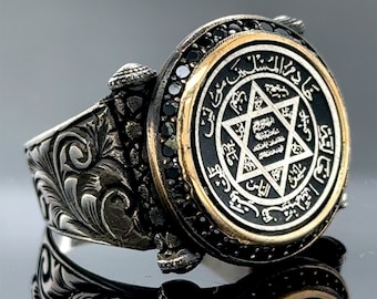 Anillo de plata con el sello de Salomón, anillo de sello de Salomón, anillo de la estrella de David, anillo de plata hecho a mano, anillo del Rey Salomón, anillo de plata de 925 k