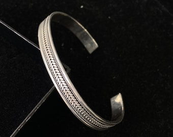 Pulsera unisex hecha a mano, pulsera clásica de plata, pulsera de puño de plata hecha a mano, pulsera ajustable de plata, plata de ley 925k