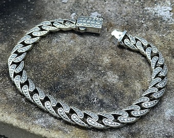 Solid 925 Sterling Silver Bracelet , Cuban Chain Bracelet , Silver Viking Norse Bracelet , Heavy Chain Bracelet , Gift for Men , 925k Silver