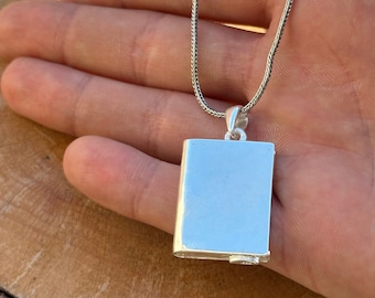 Silver Prayer Box Pendant, Locket Pendant , Silver Pill Box, Silver Book Box Pendant, Prayer Jewelry, 925k Sterling Silver Pendant