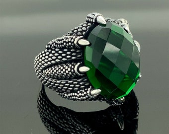 Bague homme argent pierre verte sale