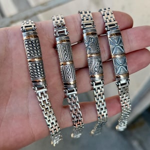 Men Silver Chain Bracelet, Hand Engraved Thick Silver Chain Bracelet, Handmade Link Men Bracelet, Father Day Gift, Men Jewelry, 925 Bracelet