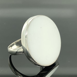 White Seramic Ring , Ladies Round Seramic Ring , Handmade  925k Sterling Silver Ring , Big Seramic Ring , Statement Rings , Gift For Him