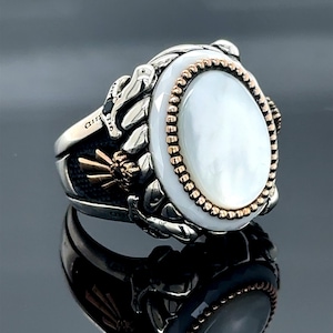 Men Silver Mother Of Pearl Men Ring,Mens Silver Ring, Handmade Men Pearl Ring,Silver Pearl Men Ring, Father Day Gift, 925k Sterling Silver
