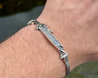 PRY シュウト Antique Silver Chain Bracelet Men Silver Folding Sword Chain Bracelet, Silver Zulfiqar Sword