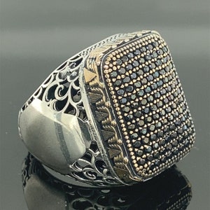 Men Handmade Silver Ring , Micro Black Stone Ring , 925k Sterling Silver Ring , Turkish Handmade Silver Ring , 925k Sterling Silver Ring