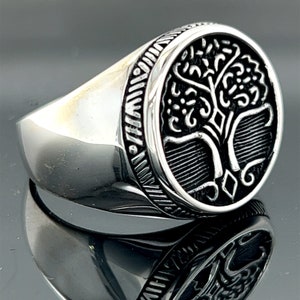 Viking Tree of Life Silver Ring ,  Handmade Yggdrasil Tree of Life Ring , Viking Signet Ring , 925k Sterling Silver Ring , Gift For Him
