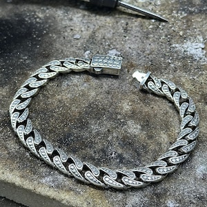 Solid 925 Sterling Silver Bracelet , Cuban Chain Bracelet , Silver Viking Norse Bracelet , Heavy Chain Bracelet , Gift for Men , 925k Silver