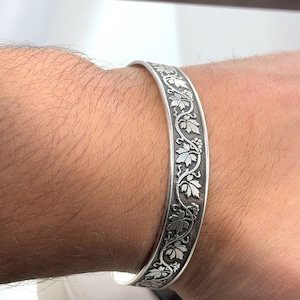 925 Sterling Silver Shaped Bracelet , Engraved Cuff Bangle Bracelet , Modern Bracelet , Unisex Hammered Bracelet ,Gift For Him ,Gift For Her