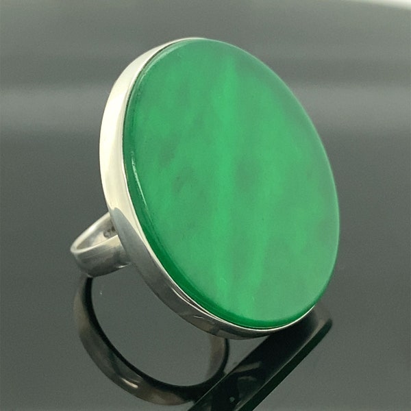 Emerald Ring Round , Big Emerald Stone Ring , 925 Solid Sterling Silver Ring, Green Stone Ring , 925k Sterling Silver Ring , Gift For Her