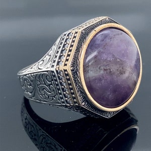 Natuurlijke Amethist herenring, zilveren handgemaakte ring, Amethist herenring, Turkse handgemaakte zilveren herenring, 925k Sterling zilveren ring