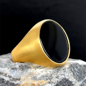 Men Onyx Signet Ring, Gold Onyx Gemstone Ring, Black Onyx Ring, Minimalist Onyx Ring, Classic Oval Ring, Men Gift, Wedding Ring