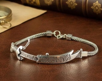 Silver Zülfiqar Sword Bracelet, Foxtail Chain Folding Sword