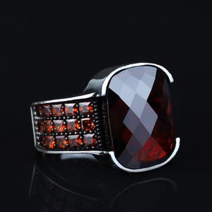 925 Silver Dark Ruby Stone Ring, Men Handmade Square Red Ruby Ring, Turkish Handmade Garnet Ring, Minimal Ring, Statement Jewelry
