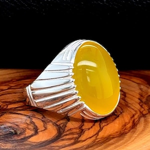 Men Handmade Ring, Yellow Agate 925 Silver Ring, Aqeeq Gemstone Ring , Genuine Yellow Agate Men Vintage Ring, Father Day Gift, 925k Silver