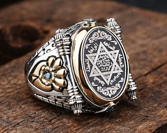 Anillo de sello de Salomón de plata 925, anillo del sello de Salomón de plata, anillo de sello del rey Salomón, anillo de plata de ley 925 hecho a mano, regalo para hombres