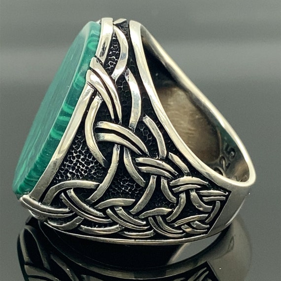 Bague En Argent Massif 925 Avec Une Magnifique Malachite Naturelle Ronde De 22 Mm - Taille 59, Création Française