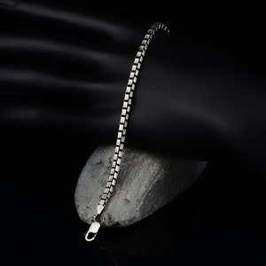 Silver 925 Curb Link Bracelet , Silver Men&#39;s Cube Chain Bracelet , Oxide Silver Bracelet , Sterling Silver Embroidered Handmade Bracelet