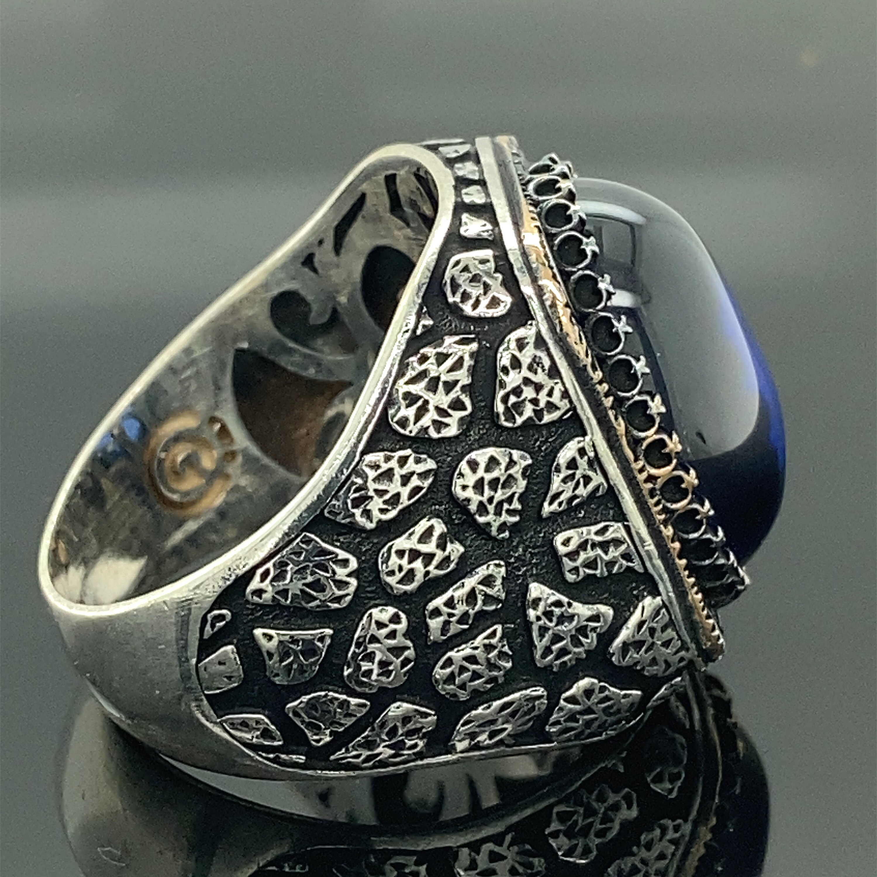 クシュカ silver リング Men's Sapphire Stone Ring , Cubic Zircone Ring , Turkısh