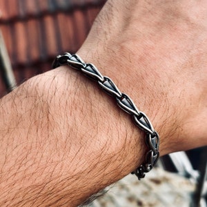 Silver Viking Handmade Bracelet , Engraved Chain Bracelet , Silver Viking Jewelry , 925k Silver Celtic Bracelet , Gift For Him