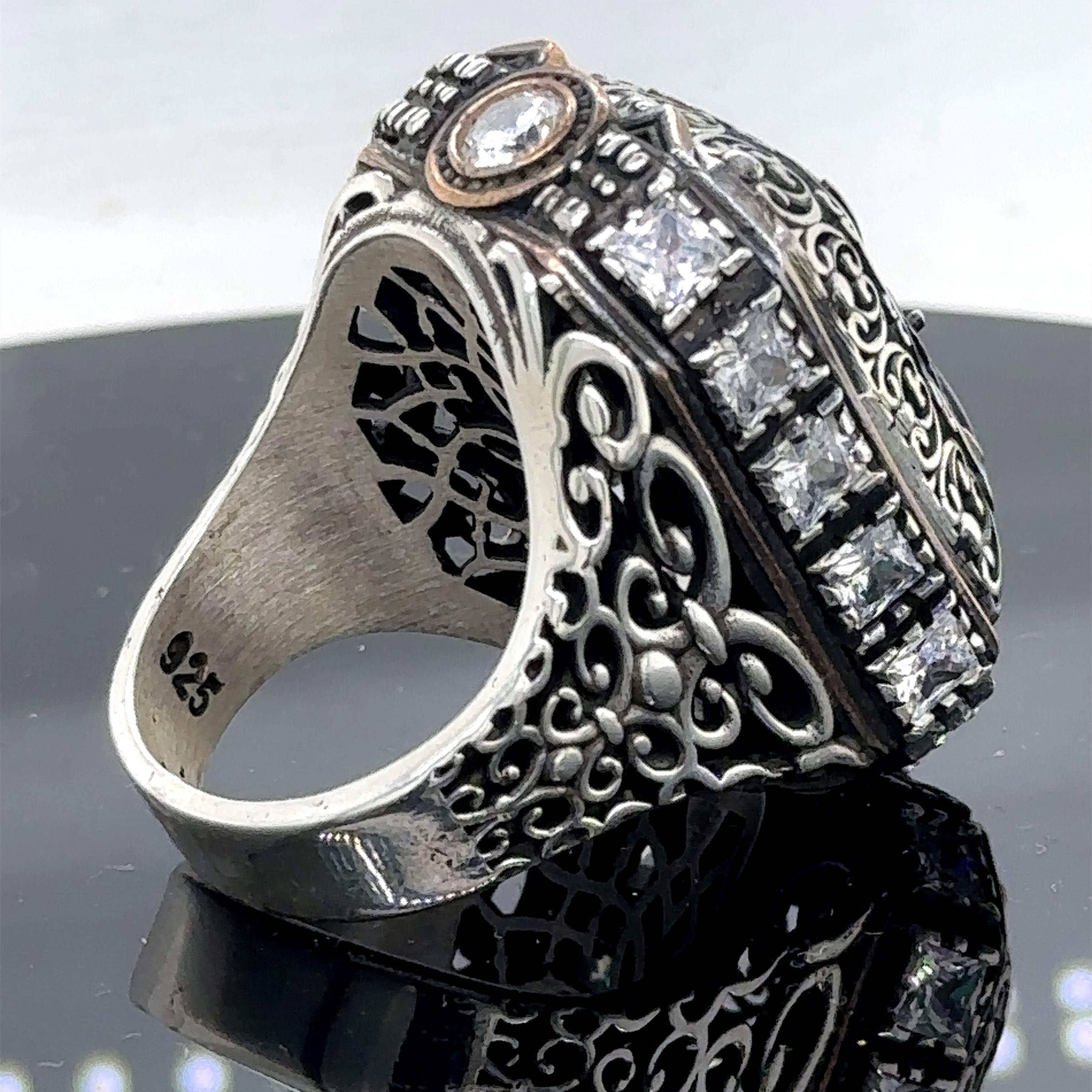 Silver Handmade Double Sword Ring , Large Silver Hz.ali Zulfiqar