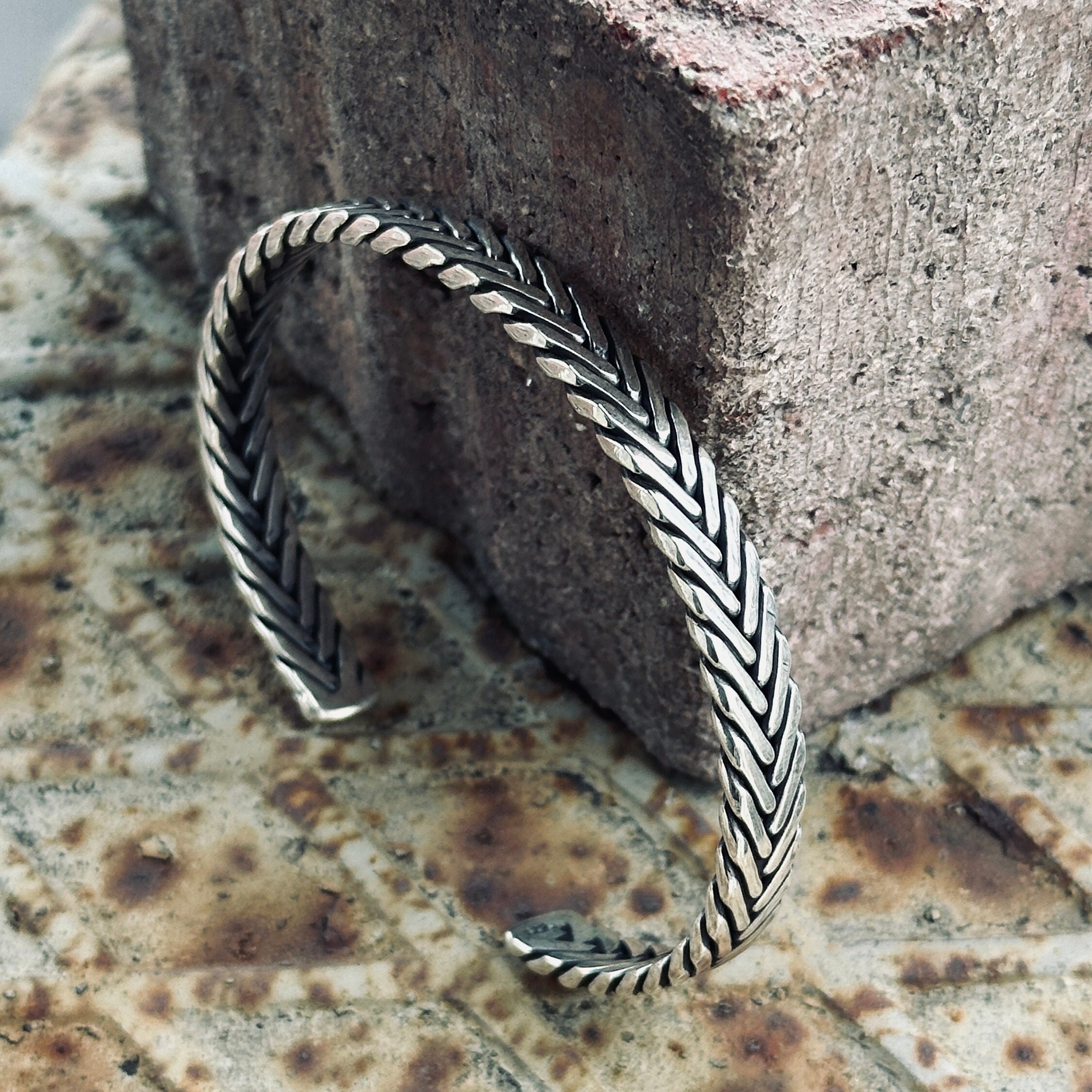 Sterling Silver Twist Chain Cuff Bracelet , Chain Bracelet , Heavy 