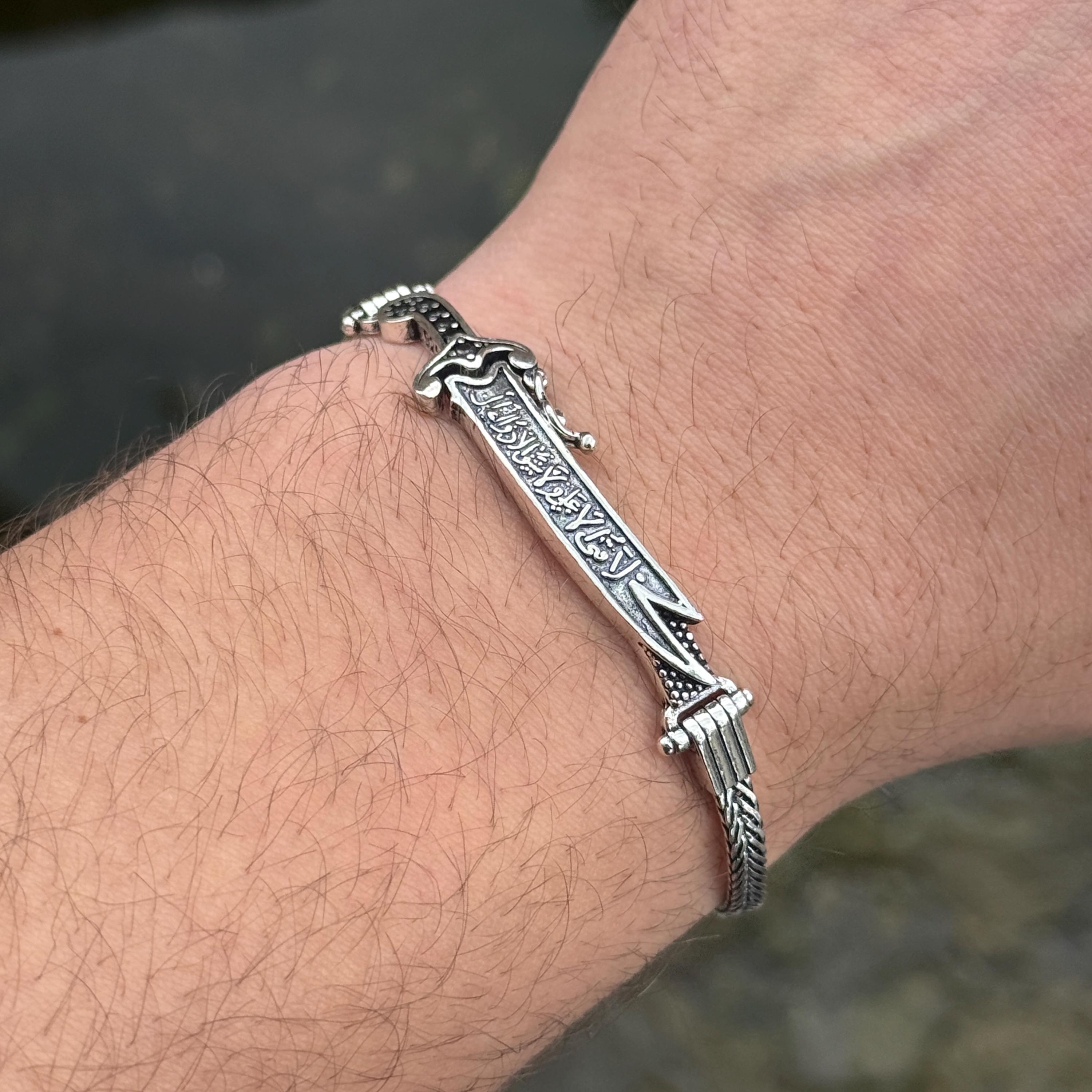 Men Silver Folding Sword Chain Bracelet, Silver Zulfiqar Sword