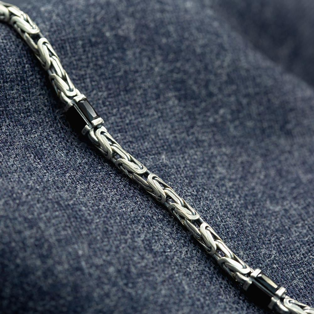 925 Silver Black Onyx King Byzantine Bracelet, Solid Byzantine 5MM