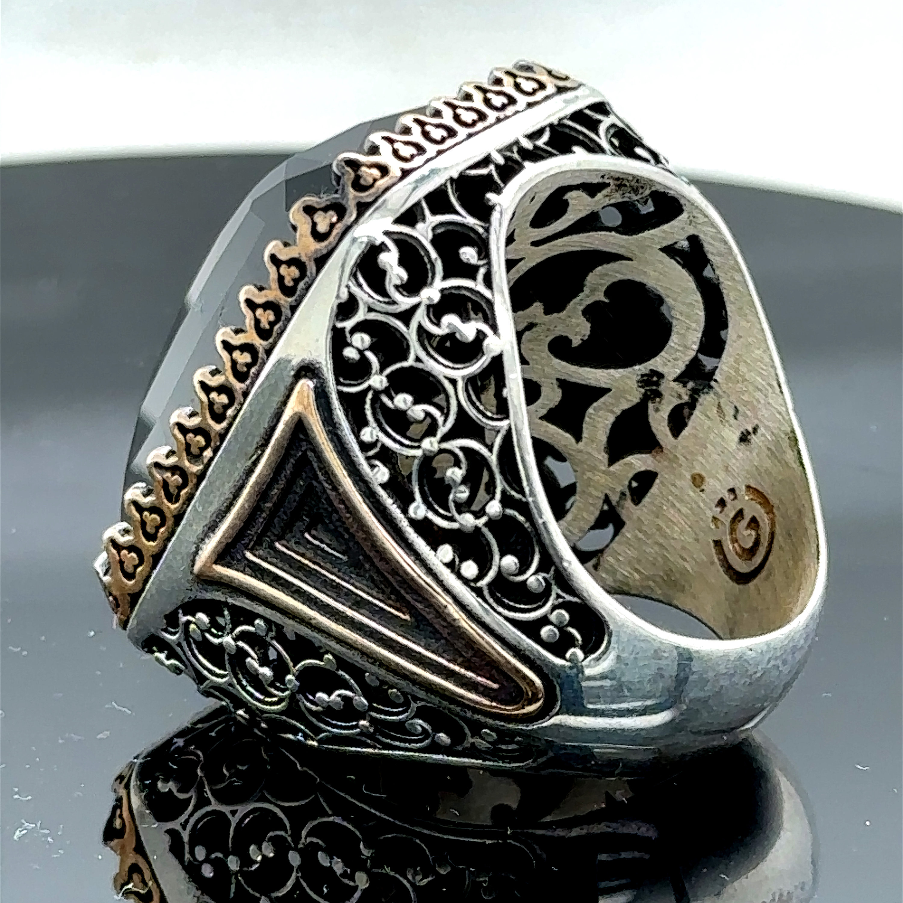 大きな黒い宝石の指輪、メンズスクエアジルコンブラックストーンリング