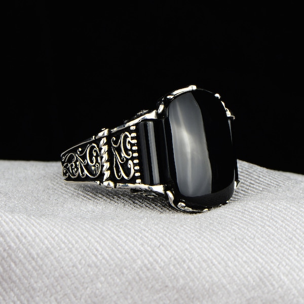 Silver Onyx Stone Ring , Handmade Black Onyx Stone Ring , 925k Sterling Silver Ring , Men Sterling Silver Ring, 925k Silver Men Jewelry