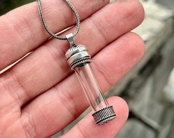 Silver Prayer Box Necklace, Glass Locket Box Pendant, Perfume Oil Bottle Necklace, Silver Box Pendant, Locket Pendant, 925k Sterling Silver