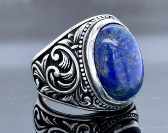＊NEW＊トルコ製 ハンドメイド メンズリング シルバー925（ラピスラズリ） メンズラピスラズリリング、ブルーラピスラズリリング、トルコ