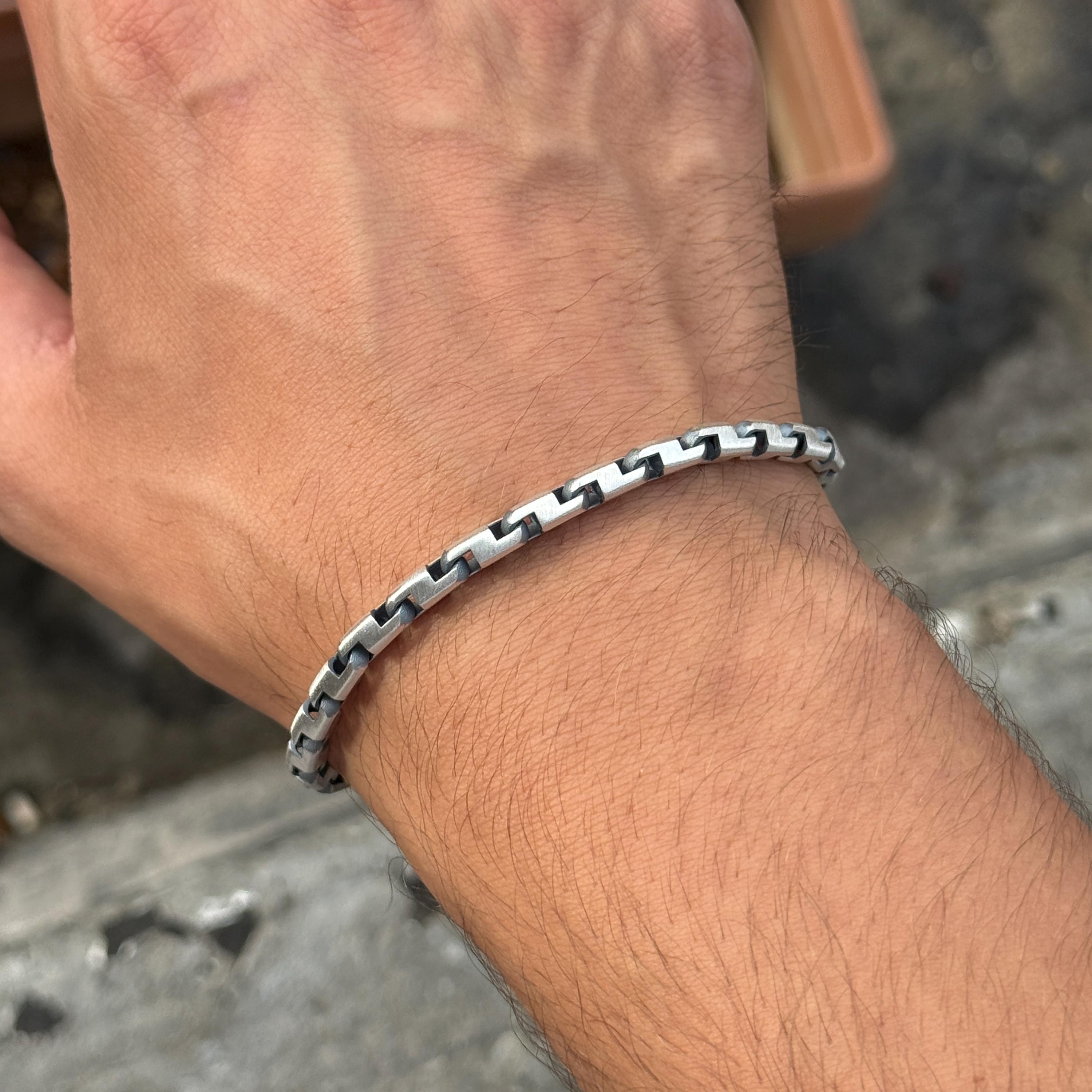 925 Silver Box Chain Bracelet, 5mm Chain Bracelet, Modern Chain