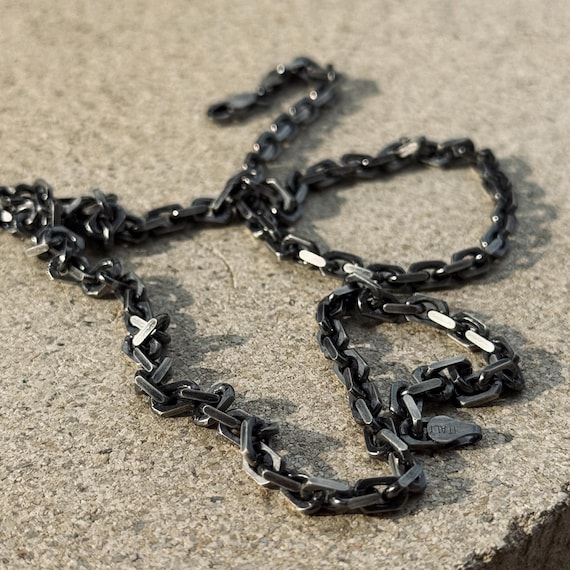 Silver Oxidized Anchor Chain Necklace, Cable Link Anchor Chain