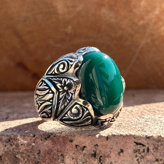 Men Silver Green Agate Ring Natural Agate Men Handmade Agate Ring Turkish Handmade Ring Men Silver Jewelry Father Day Gift 925k Silver Etsy UK