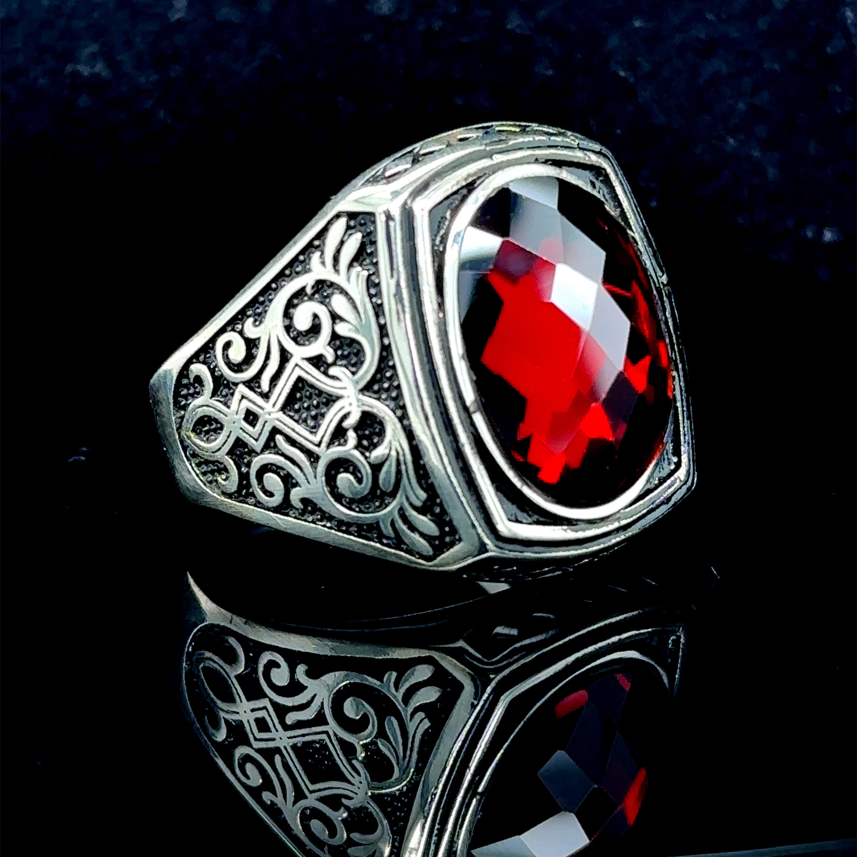 Silver Handmade Ruby Stone Ring , Men Red Stone Ring , Ottoman