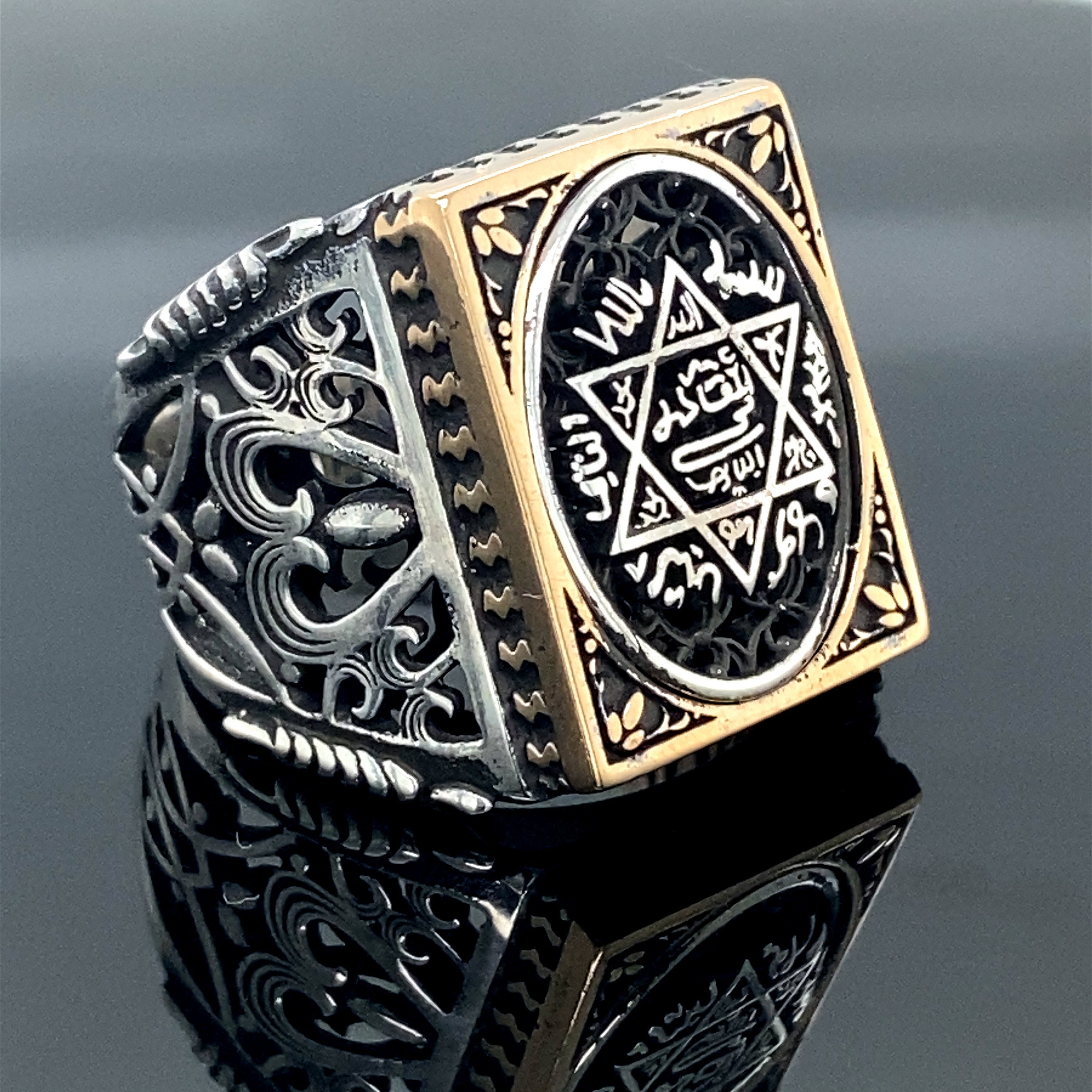 Square Seal of Solomon Ring , Silver Solomon Seal Protection Ring