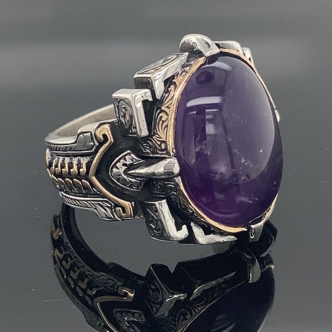 Natural Amethyst Silver Ring , Natural Gemstone Vintage Engagement Ring ...
