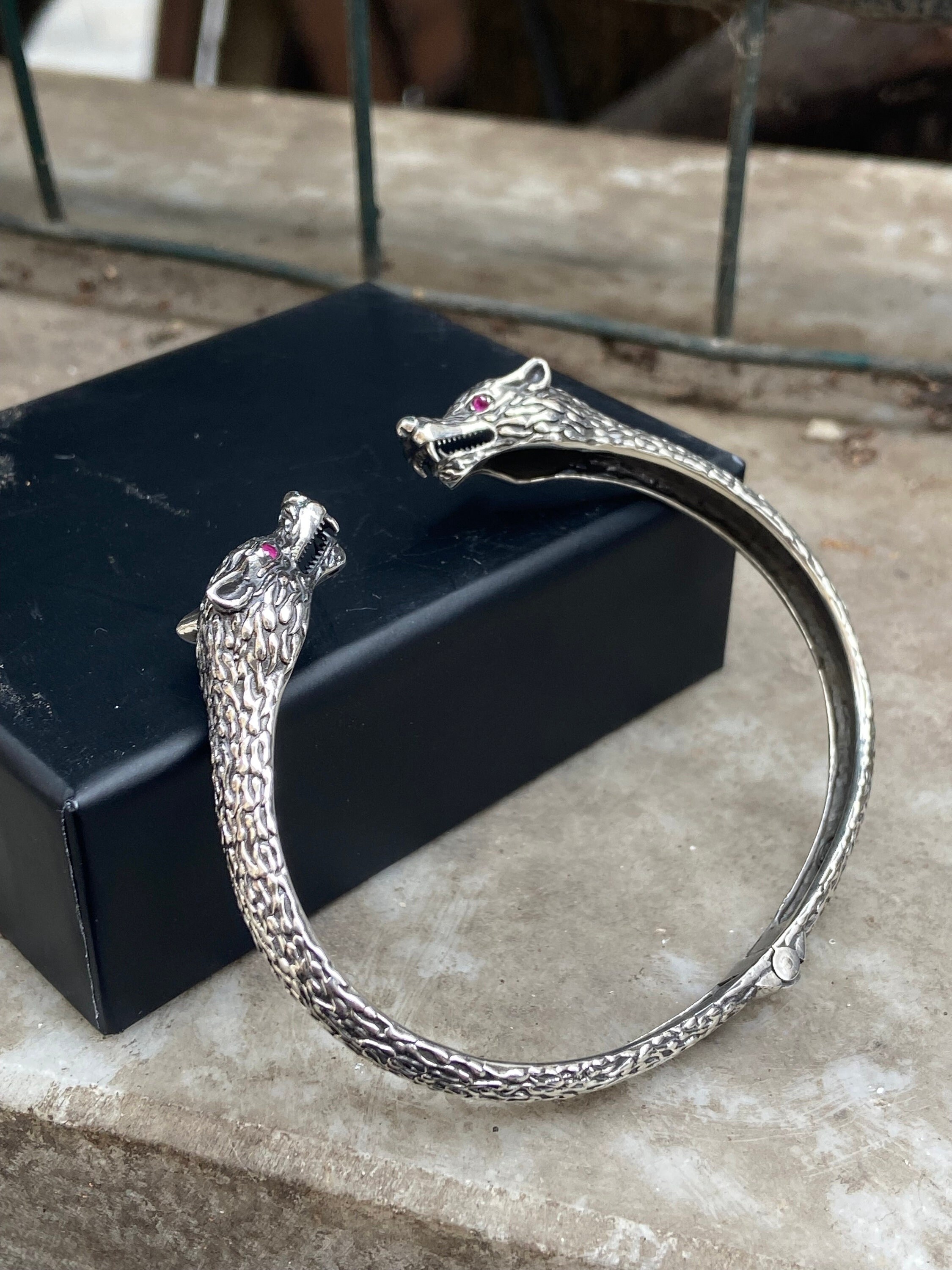 Men Sterling Silver Wolf Bracelet , Wolf Head Bracelet Men Sterling Silver Wolf Bracelet , Wolf Head Bracelet