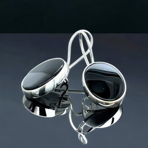 Silver Black Onyx Earrings , Minimal Onyx Dangle , 925 Sterling Silver Earrings , Handmade Silver Earrings , Christmas Gifts for Women