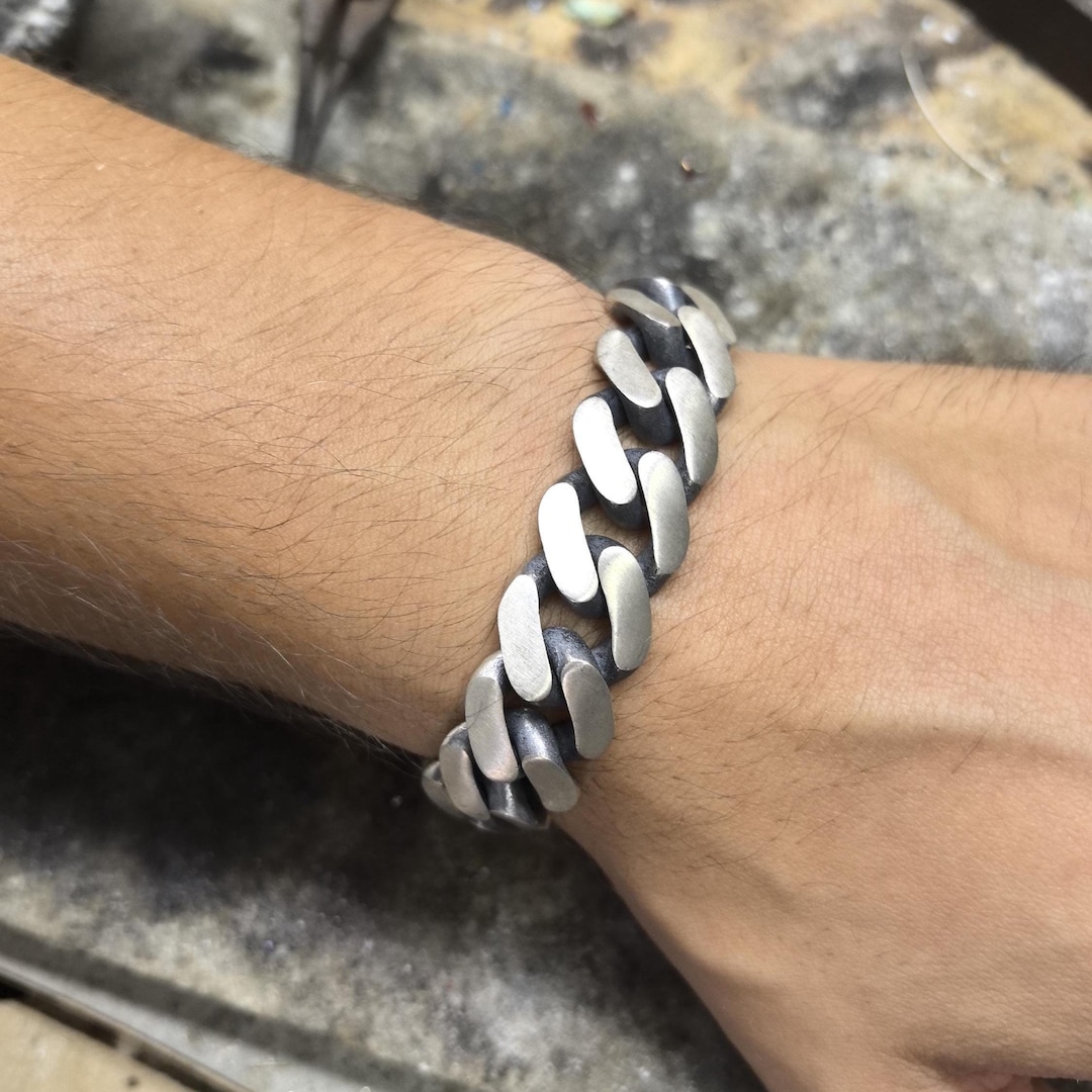 Silver Silver Curb Chain Bracelet, 15MM Thick Chain Bracelet