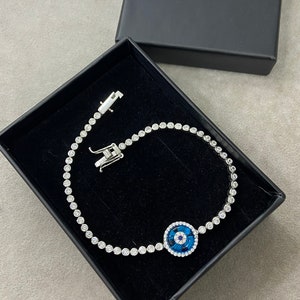 Silver Evil Eye Bracelet , Blue Evil Eye Bracelet  ,Tennis Bracelet , Handmade Jewelry Bracelet , 925K Sterling Silver Jewelry ,Gift For Him