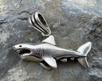 Silver Shark Necklace, Wild Shark Pendant Jewelry, Shark Jewelry 