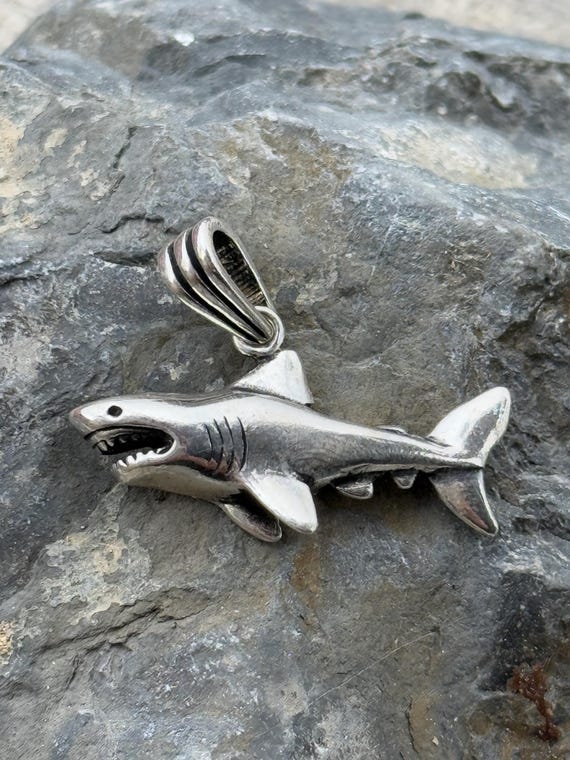 Silver Shark Necklace, Wild Shark Pendant Jewelry, Shark