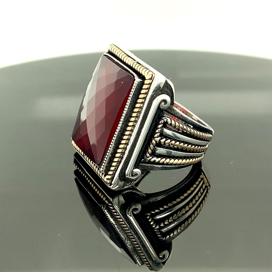 Men Rings Red Stone Ring Zircon Stone Handcrafted Etsy